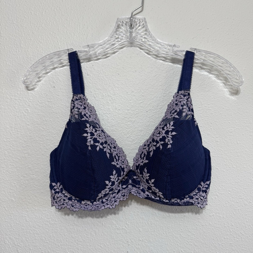Wacoal Navy and Lilac Underwire Floral Embrace Lace Bra Womens Size‎ 32DD 853291